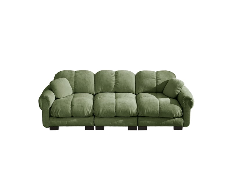 Canapé modulable 3 places en chenille vert, design contemporain ergonomique, assise épaisse et confortable pour salon moderne - Conforama A