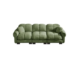 Canapé modulable 3 places en chenille vert, design contemporain ergonomique, assise épaisse et confortable pour salon moderne