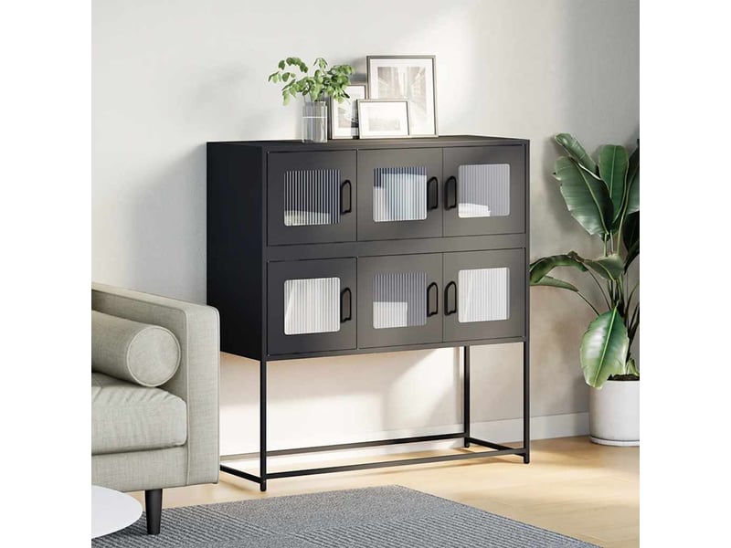  Buffet - bahut - meuble de rangement noir 100,5x39x107 cm acier laminé à froid  - Conforama C
