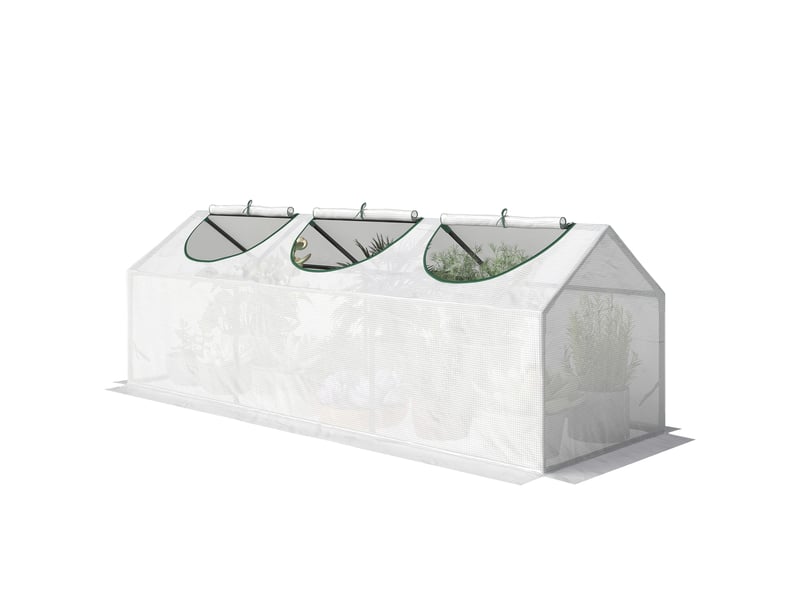  Serre de jardin mini serre 3 fenêtres enroulables couverture en pe haute densité 140 gm² 180 x 60 x 60 cm blanc  - Conforama B