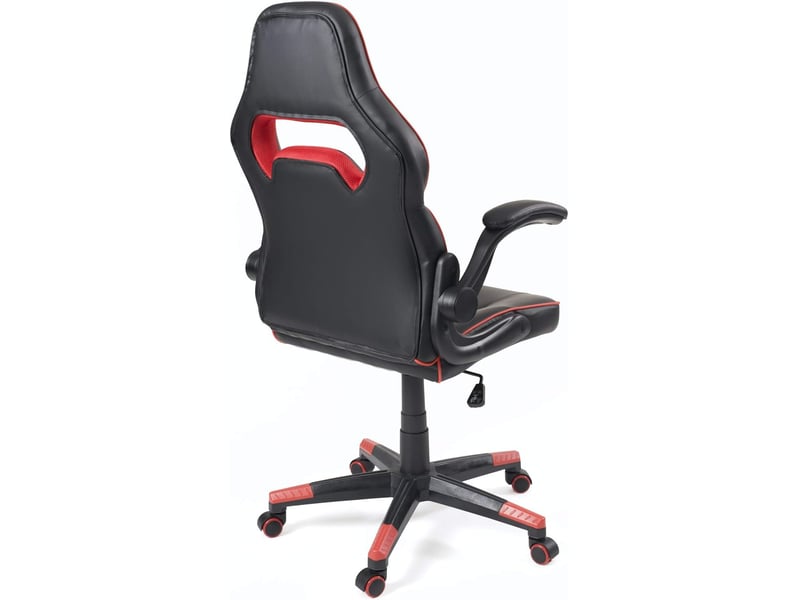  Chaise gamer baja en simili cuir noir et rouge avec accoudoirs amovibles et dossier basculant  - Conforama D