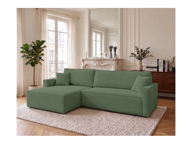  Farah - canapé d'angle max réversible et convertible 5 places accoudoirs slim en tissu bouclettes généreuses  - Conforama B
