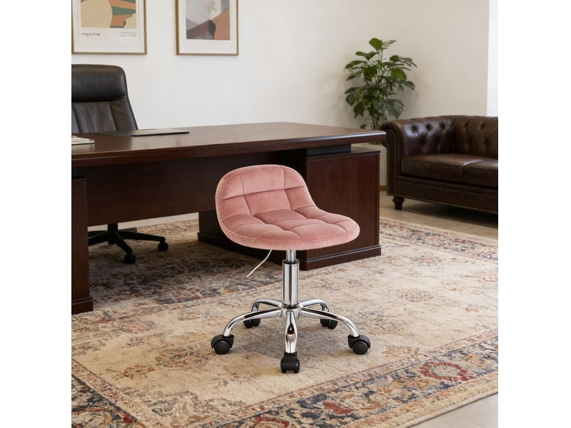  Tabouret de bureau à roulettes 38x31 cm réglable métal rose  - Conforama C
