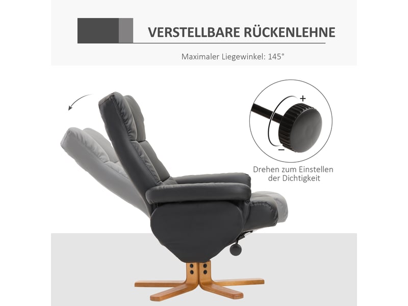  Fauteuil relax pivotant et inclinable avec repose-pieds coffre similicuir noir  - Conforama D