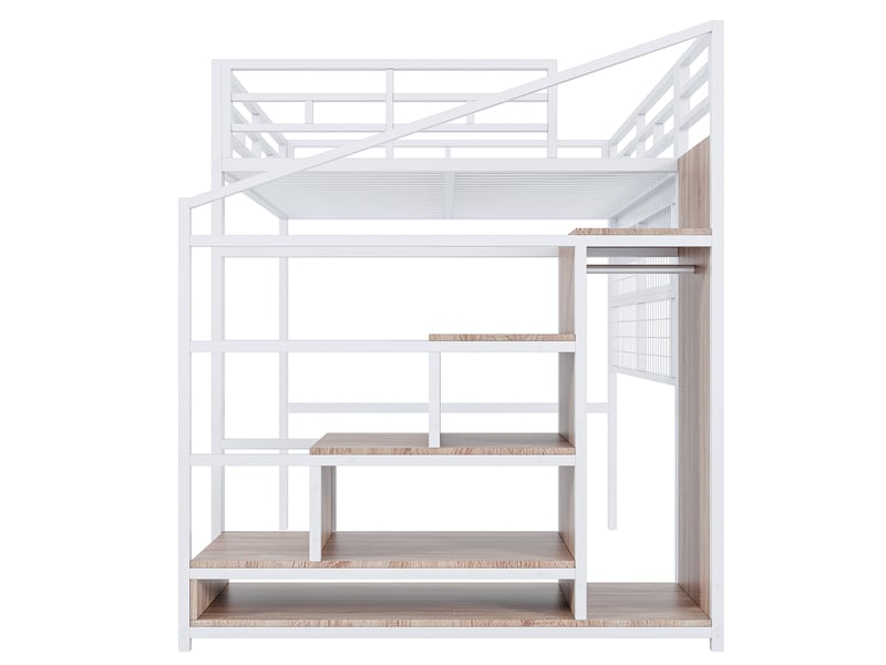 Lit mezzanine enfant 140x200 cm, led, rangement, grille suspendue, sommier, métal blanc, sans matelas - Conforama R