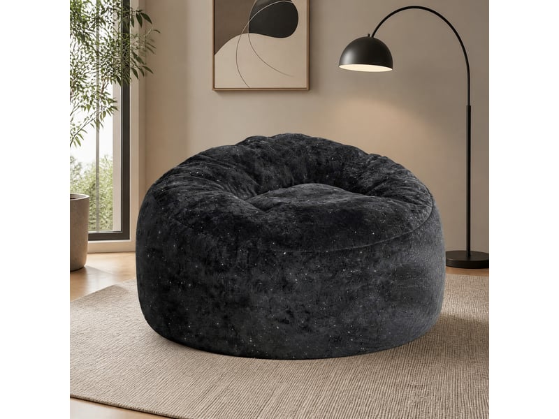  Fauteuil pouf à dossier haut incurvé en velours noir, 98 x 100 cm, pour une détente enveloppante au quotidien  - Conforama B