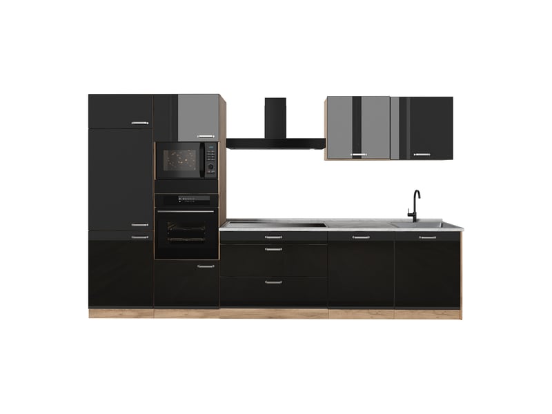  Vicco cuisine, noir haute brillancechêne doré, 340cm plan de travail marbre  - Conforama A