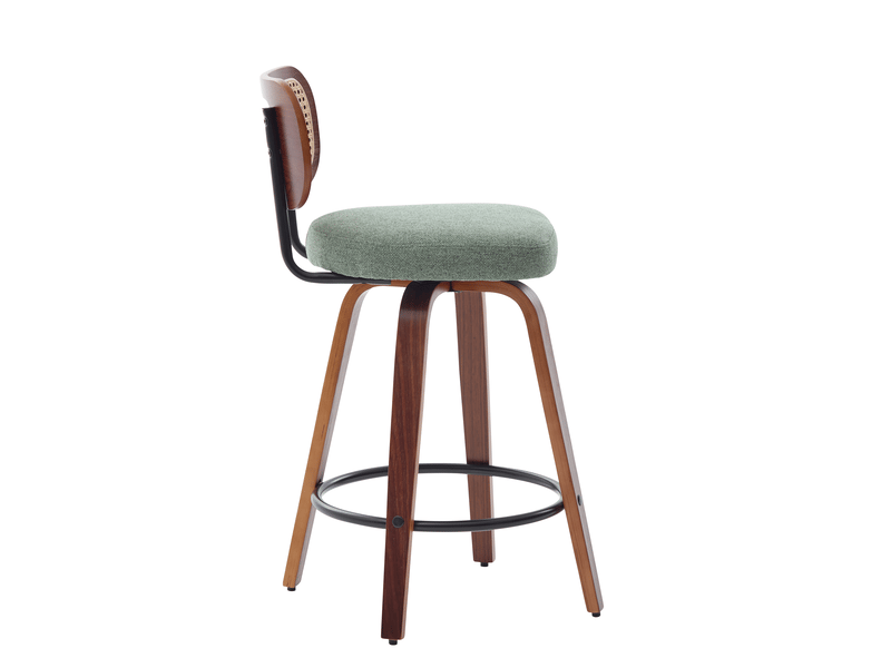 Tabourets de bar pivotants sw3766bg verts 26 lot de 3 avec dossier rotin et cadre noyer  - Conforama D