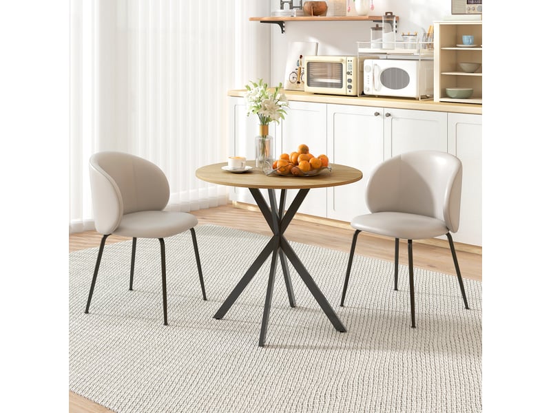  Table de cuisine ronde, 80 cm, plateau compact, panneaux de particules, métal, chêne blanc et noir  - Conforama C