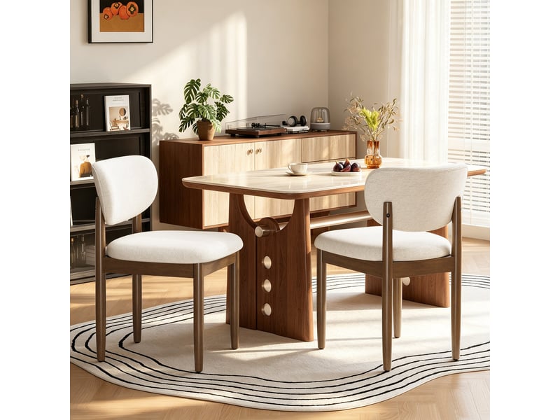 Lot de 2 chaises de salle à manger en chenille, pieds en bois, dossier ergonomique, assise rembourrée confortable, style moderne pour salle à manger et cuisine,beige - Conforama C