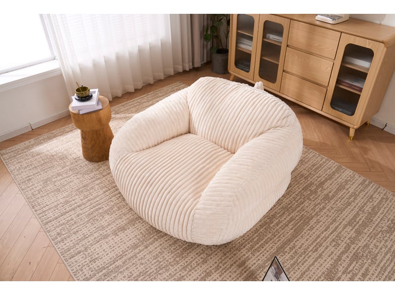 Pouf lounge adulte 110x116x61 cm dossier intégré, assise moelleuse, rembourrage en mousse, revêtement en velours côtelé beige, sans montage - Conforama D
