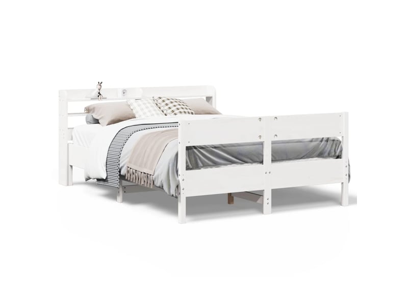  Lit double- lit adulte -  cadre de lit sans matelas blanc 135x190 cm bois de pin massif  - Conforama A