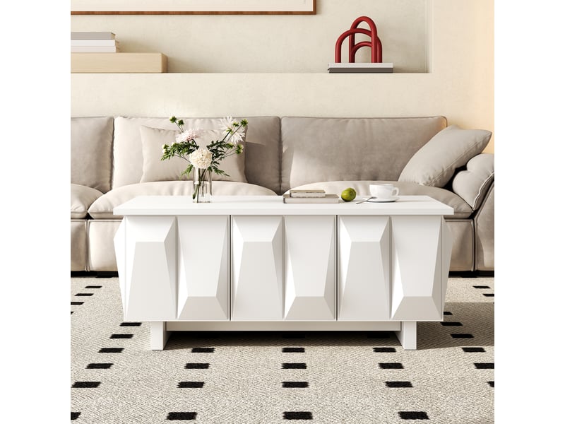  Table basse avec 3 portes et rangement pour salon en panneaux de particules 95×67×39,5 cm blanc  - Conforama D