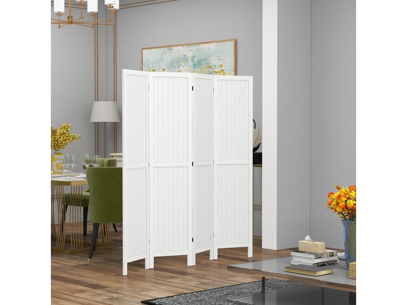  Paravent en bois séparateur de pièce closion intérieur pliable 4 panneaux en bois blanc 160 x 170 cm  - Conforama A