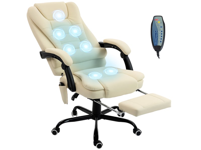  Fauteuil de bureau massant, chaise de bureau avec hauteur réglable, dossier inclinable et télécommande filaire, beige  - Conforama A