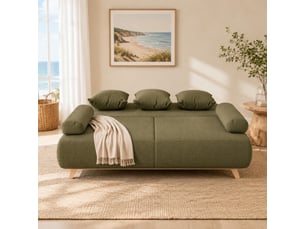 Canapé droit convertible <strong>STILVORA</strong> <strong></strong> 3 places Velours côtelé vert avec coffre de rangement