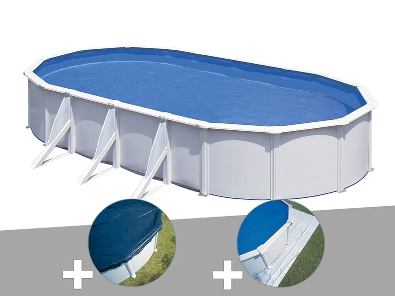  Kit piscine acier blanc gré fidji ovale 7,44 x 3,99 x 1,22 m + bâche hiver + tapis de sol  - Conforama A