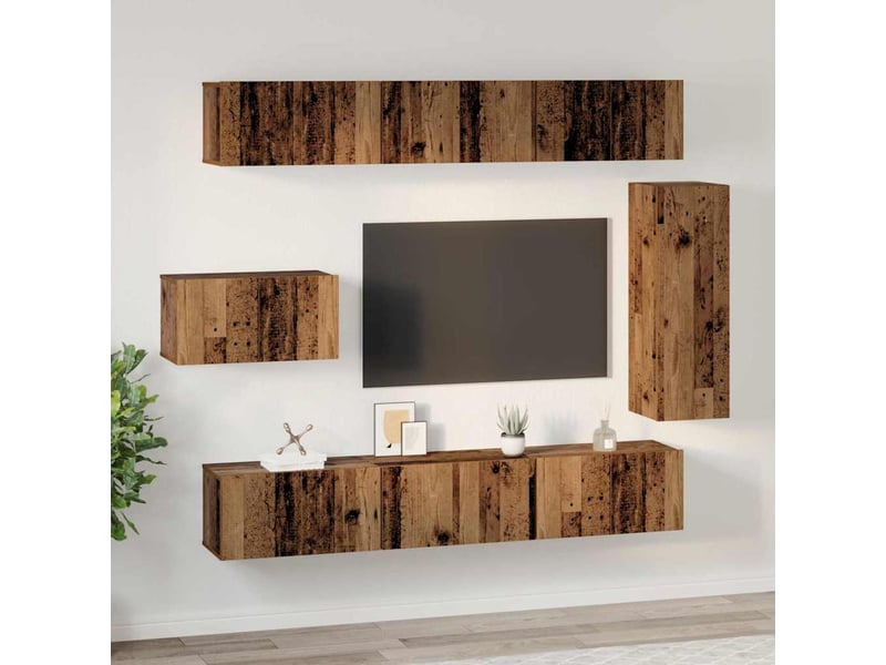  Ensemble meuble tv - banc tv - meuble de rangement 8 pcs bois ancien bois d'ingénierie  - Conforama D