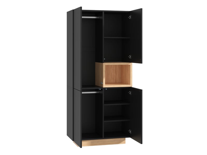  Armoire à 2 portes avec 2 tringles, 5 compartiments de rangement et 1 niche ouverte, 90 x 45 x 200 cm, noir  - Conforama E