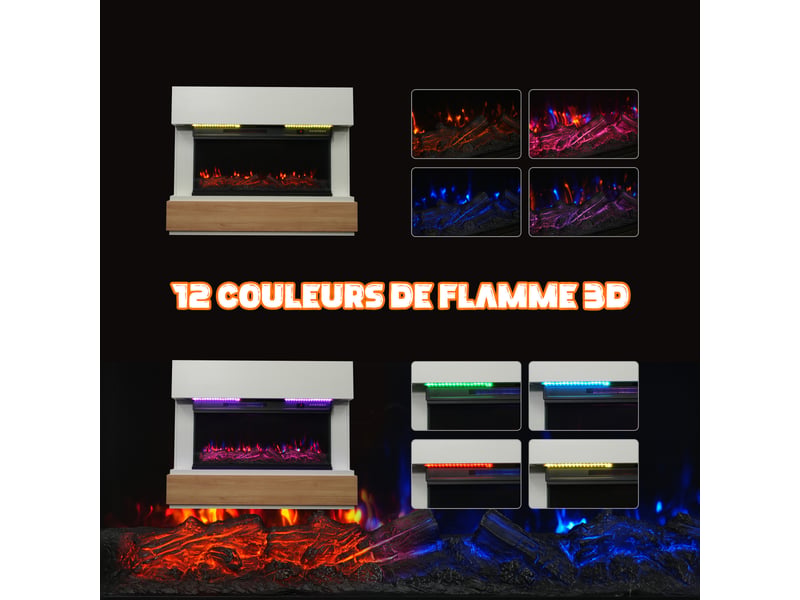  Homavo 36'' cheminée électrique, 10002000w, flamme 3d, bandeau led, télécommande, minuterie, sécutité surchauffe, meuble incluse  - Conforama E