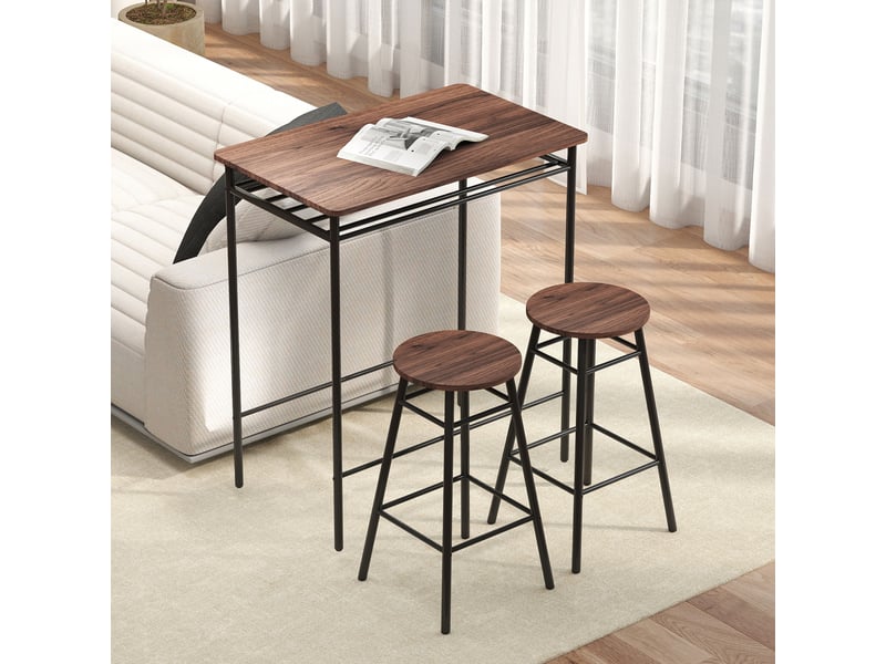  Table de cuisine haute avec 2 tabourets de style industriel, étagère ouverte, repose-pieds, gain de place pour les petits espaces  - Conforama D