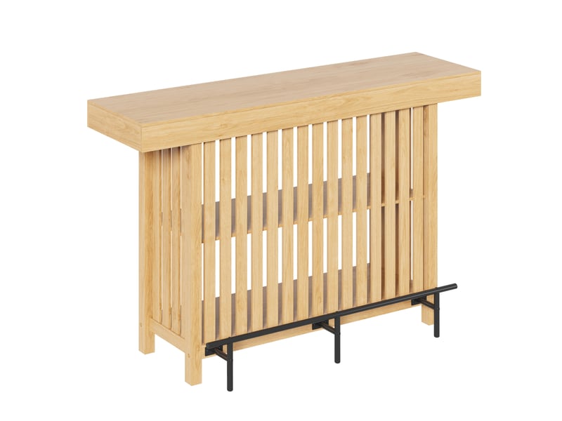  Desserte bar avec repose-pieds et 2 étagères, mdf bois clair, 160 x 40 x 105 cm, pour cuisine et repas quotidiens  - Conforama D