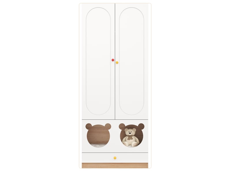  Armoire enfant deux portes 80x50x200 cm - blanc-bois-contraste de couleurs avec design ours  - Conforama D