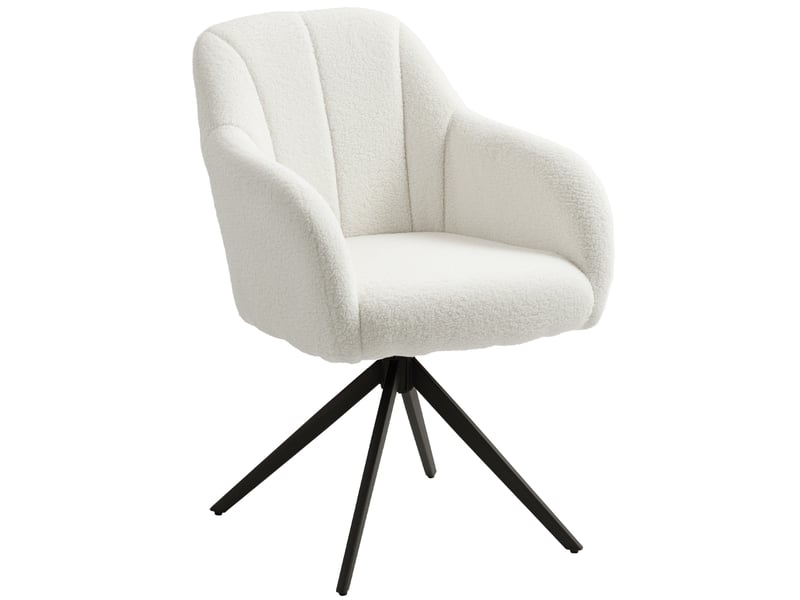  Fauteuil de salon pivotant capitonné grand confort piètement en acier et tissu effet polaire teddy blanc  - Conforama A