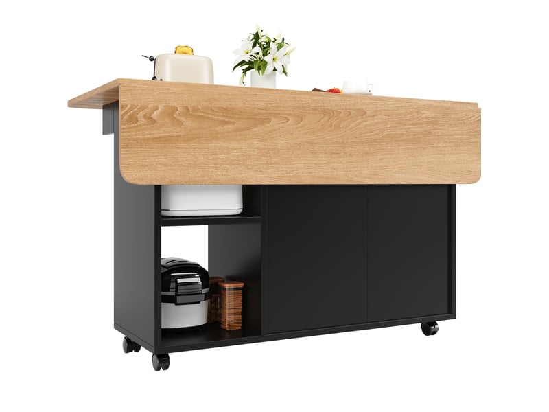  Desserte de cuisine 120x30x79,5 cm avec roulettes mdf noir et naturel  - Conforama D