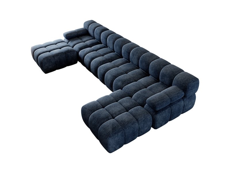 Canapé d'angle en u 4 places, 400 cm, sans montage, mousse compressée, pour salon et appartement, bleu - Conforama A