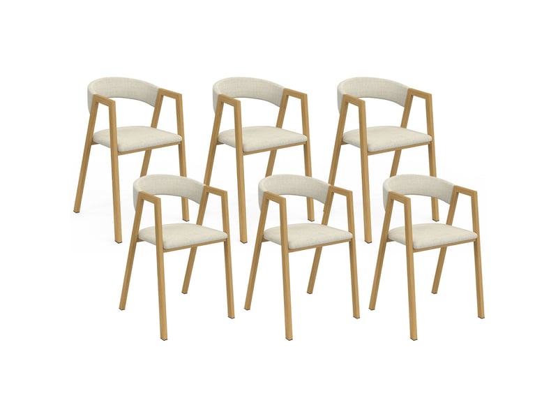  Lot de 6 chaises camille en métal effet bois et tissu beige avec accoudoirs  - Conforama A