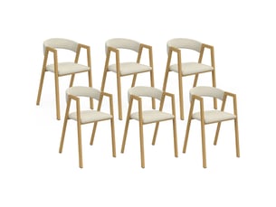 Lot de 6 chaises camille en métal effet bois et tissu beige avec accoudoirs