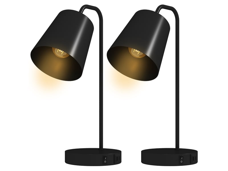  Ensemble de 2 lampes de table modernes avec ports usb-a et usb-c, pour chambre, salon et bureau, noires.  - Conforama A