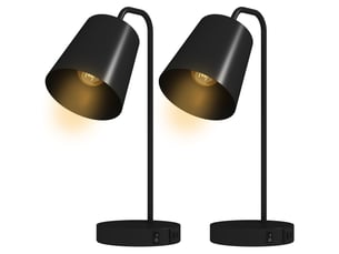 Ensemble de 2 lampes de table modernes avec ports usb-a et usb-c, pour chambre, salon et bureau, noires.