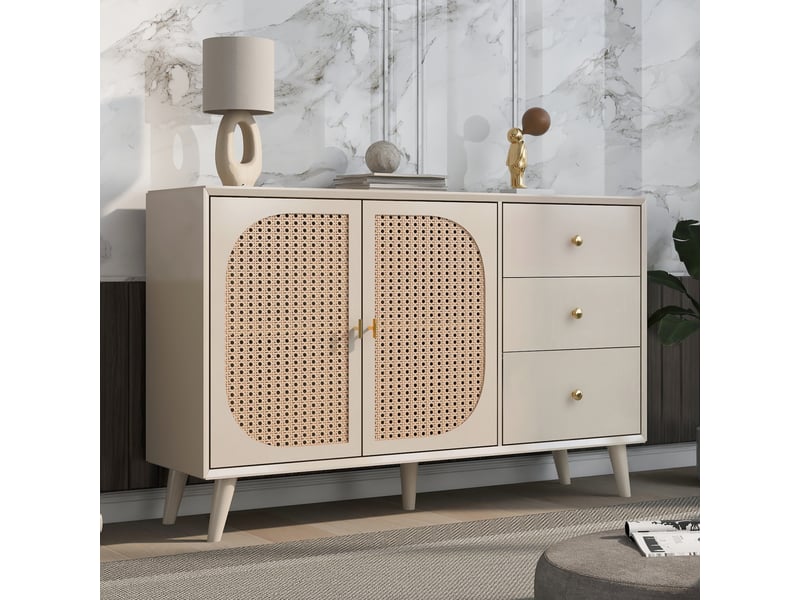  Buffet 120 cm blanc cassé – portes et tiroirs, rangement spacieux pour séjour et salle à manger  - Conforama D
