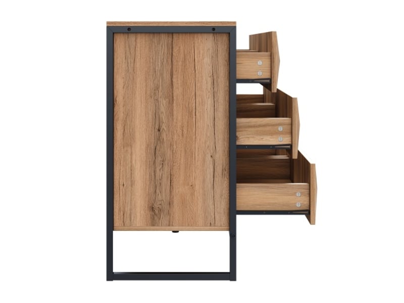  Commode aux tons noirs et bois naturel, pieds en métal et portes surélevées  - Conforama E