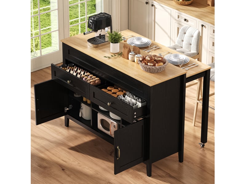  Îlot de cuisine avec table coulissante et rangements 120 cm homvra  - Conforama C