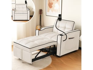 Canapé‑lit individuel 3‑en‑1 extensible 83 x 167 x 76 cm, fauteuil convertible avec porte‑gobelets et support pour téléphone