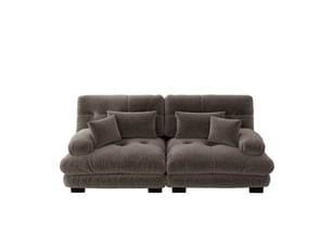 Canapé d'angle modulable en chenille marron, structure bois massif, coussins inclus, design contemporain pour salon