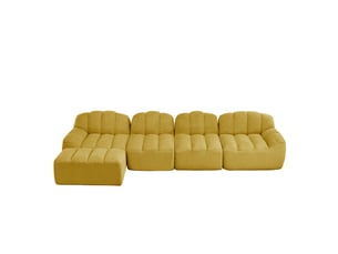 Canapé d’angle coquille 4 places avec pouf jaune – 366 x 165 x 79 cm