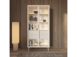 Vitrine coloris taupe 4 étagère(s) SELSEY Lumi - 91.5 cmx194.6 cm