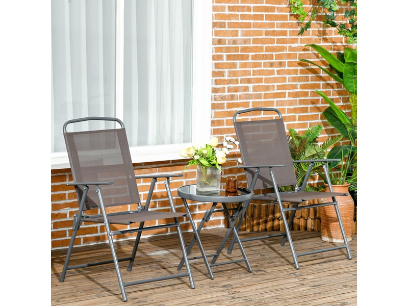  Ensemble de jardin 3 pièces comprenant 2 chaises (53,5 x 64 x 93 cm) et une table basse (ø 45 x 50 cm), en métal marron.  - Conforama C