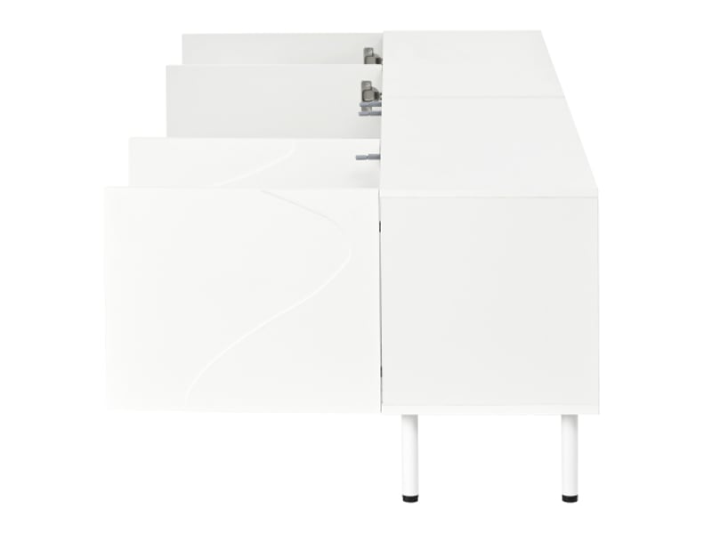  Meuble tv moderne lowboard salon 4 portes push-to-open, lignes 3d et courbes, pb et mdf, pieds cylindriques métalliques  - Conforama D
