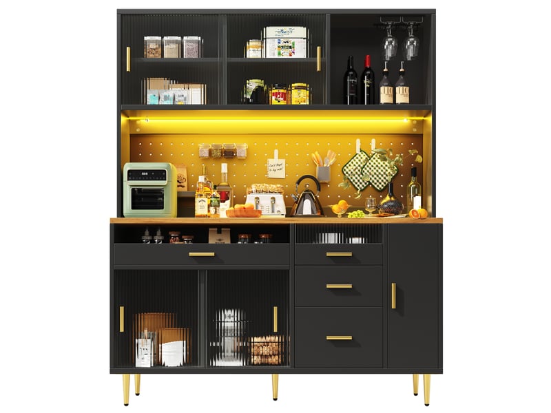  Buffet de cuisine 5 portes 4 tiroirs - 145 cm noir led mdf buffet de cuisine noir - Conforama A