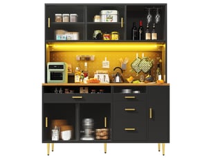 Buffet de cuisine 5 portes 4 tiroirs - 145 cm noir led mdf