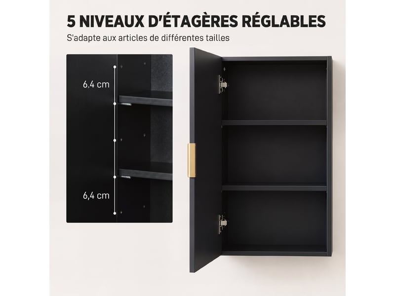  Armoire murale de salle de bain, armoire à pharmacie murale meuble de rangement avec étagère réglable  - Conforama E