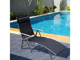Chaise longue pliante noire, coussin, métal et tissu, 137x63,5x100,5 cm, plage et terrasse
