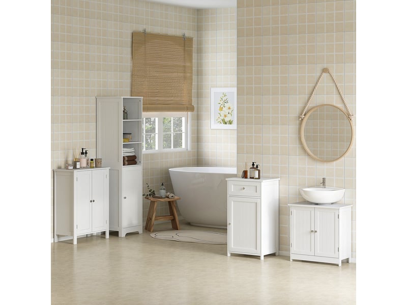  Meuble sous lavabo blanc, 2 portes, étagère réglable, découpe pour siphon, 60 x 30 x 60 cm  - Conforama C
