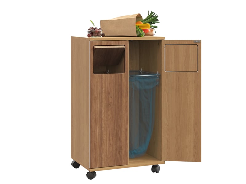 Meuble de tri des déchets 46,7x35x80,3 cm à roulettes décor chêne naturel - Conforama A