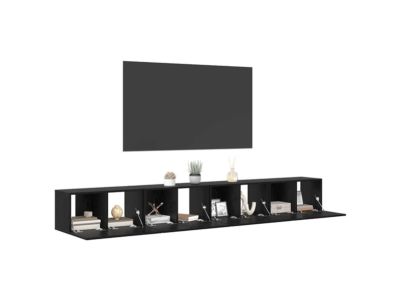  Ensemble meuble tv - banc tv - meuble de rangement 4 pcs chêne noir bois d'ingénierie  - Conforama C